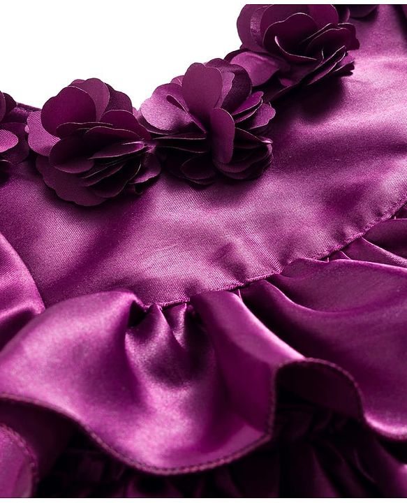 Babyhug Satin Woven Half Sleeves Party Dress With Floral Corsage - Violet
