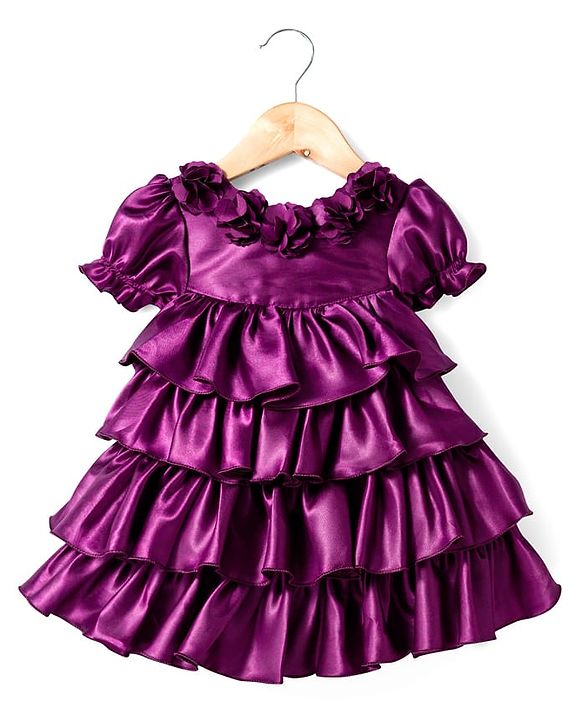 Babyhug Satin Woven Half Sleeves Party Dress With Floral Corsage - Violet