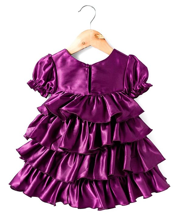 Babyhug Satin Woven Half Sleeves Party Dress With Floral Corsage - Violet