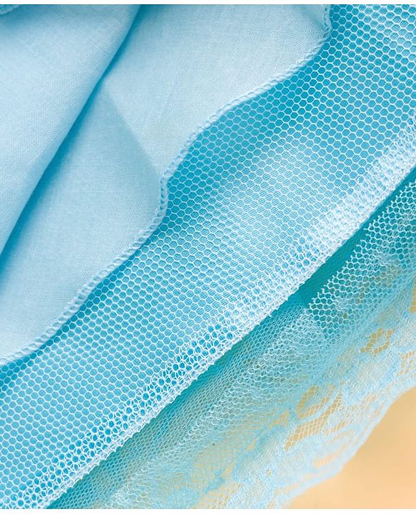 Babyhug Mesh Woven Frill Sleeves Party Dress With Floral Lace Detailing & Applique - Light Blue