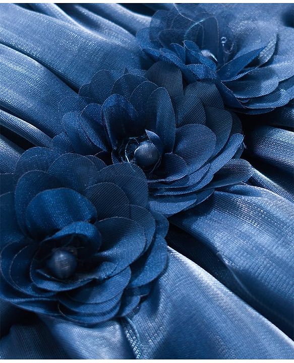 Babyhug Tissue Woven Sleeveless Party Dress With Floral Corsage & Pleated Yoke - Teal Blue