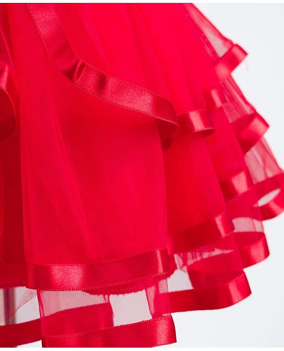 Babyhug Woven Sleeveless  Layered Mesh Party Dress with Bow & Cotton Lining - Red