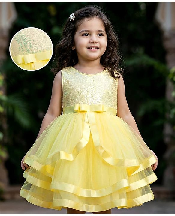 Babyhug Mesh Woven Sleeveless Party Dress With Lace Detailing & Sequinned Yoke - Navy Blue