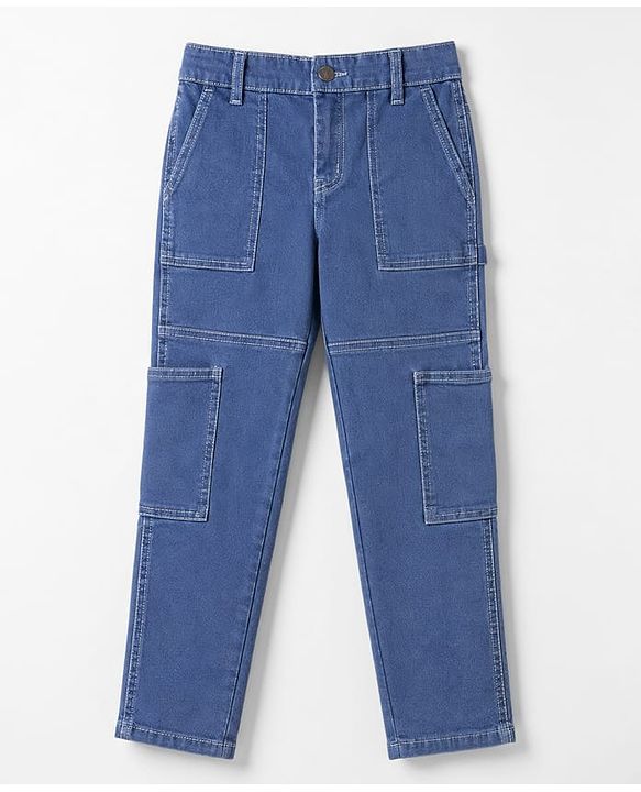 Pine Kids Woven Full Length Solid Denim Jeans - Light Blue