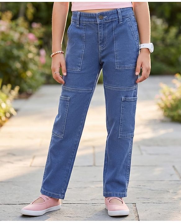 Pine Kids Woven Full Length Solid Denim Jeans - Light Blue