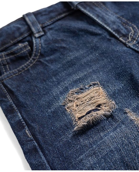 Pine Kids Woven Full Length Distressed Denim Jeans - Dark Blue