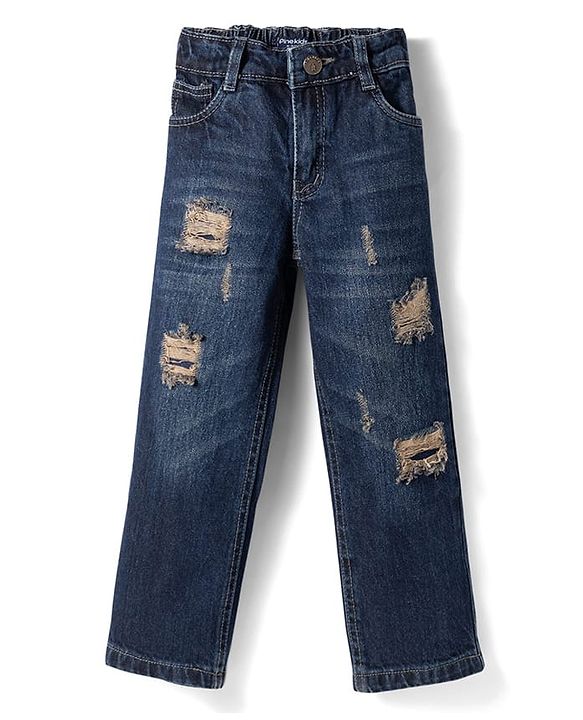 Pine Kids Woven Full Length Distressed Denim Jeans - Dark Blue