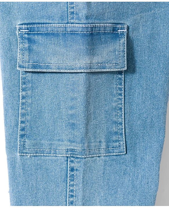 Pine Kids Denim Woven Full Length Solid Jeans With Cargo Pockets - Blue