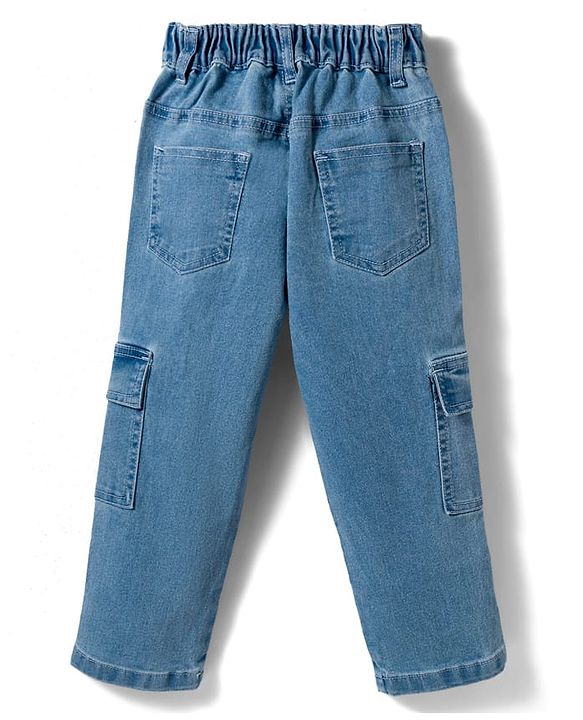 Pine Kids Denim Woven Full Length Solid Jeans With Cargo Pockets - Blue