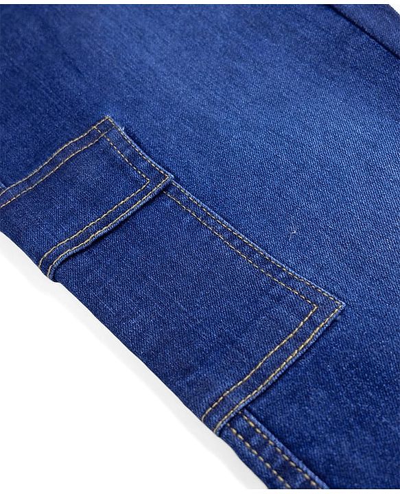 Pine Kids Denim Woven Full Length Washed Jeans With Cargo Pockets - Blue
