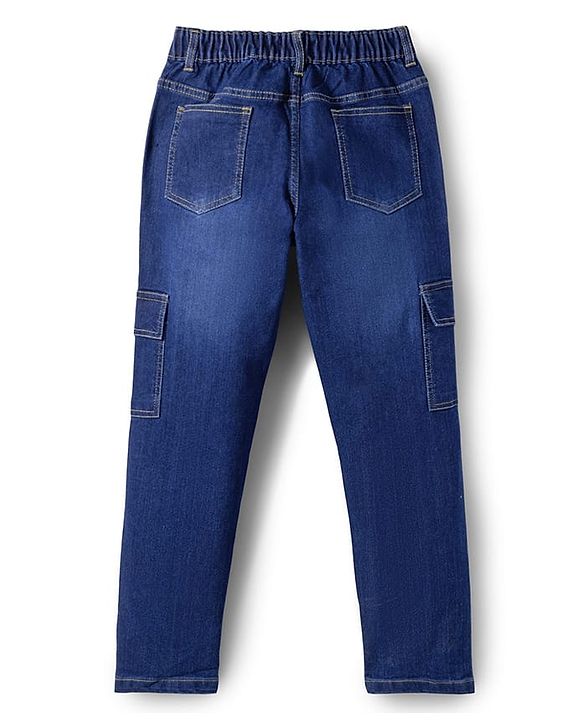 Pine Kids Denim Woven Full Length Washed Jeans With Cargo Pockets - Blue