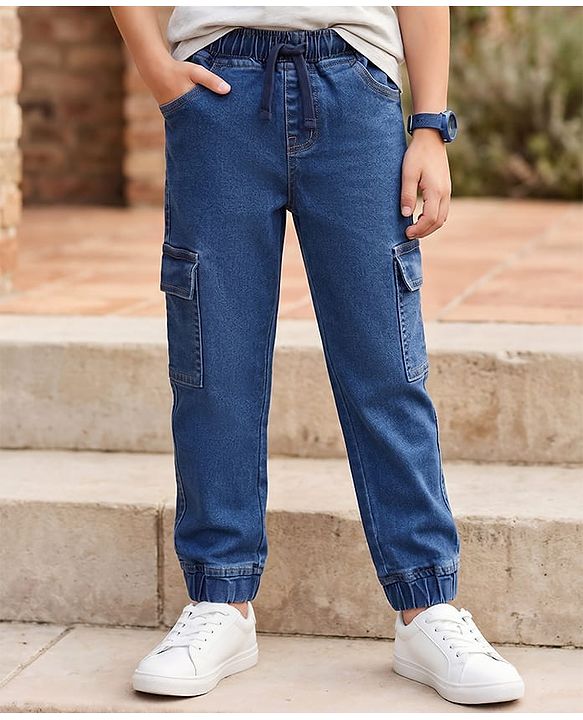 Pine Kids Denim Woven Full Length Solid Color Jeans - Navy Blue