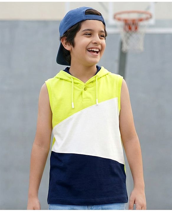 Pine Kids Cotton Knit Sleeveless Cut & Sew Hooded T-Shirt - Multicolor