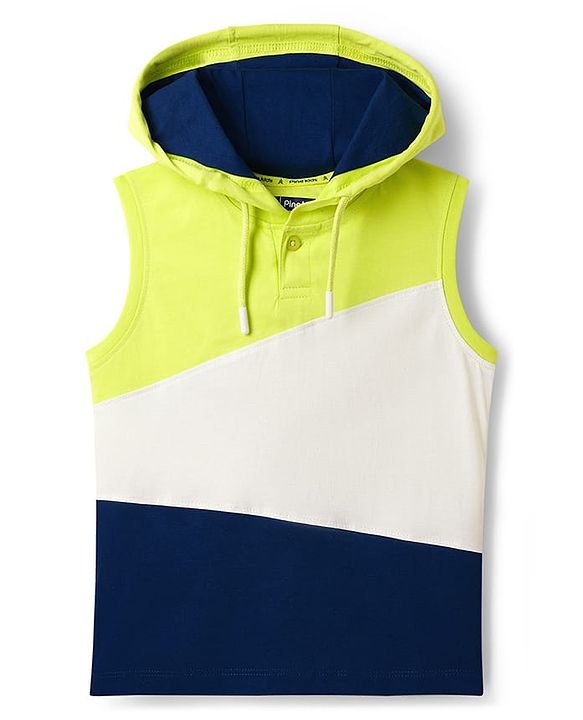 Pine Kids Cotton Knit Sleeveless Cut & Sew Hooded T-Shirt - Multicolor