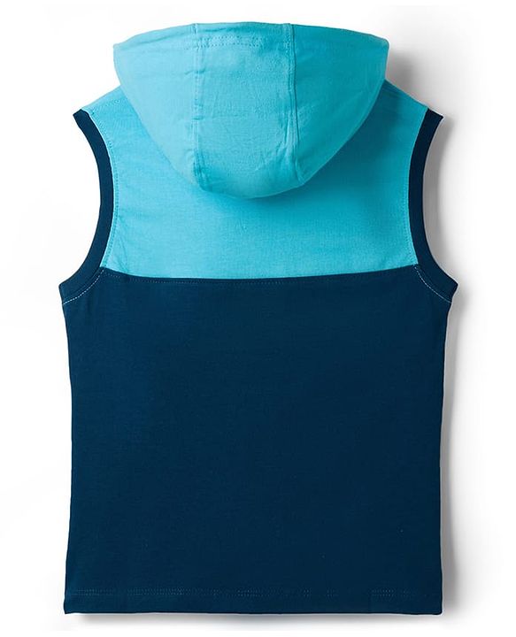 Pine Kids Cotton Knit Sleeveless Cut & Sew Hooded T-Shirt with Long Beach Print - Multicolor