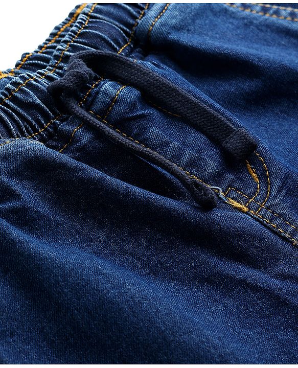 Pine Kids Cotton Elastane Woven Full Length Solid Denim Jeans With Cargo Pockets - Navy Blue