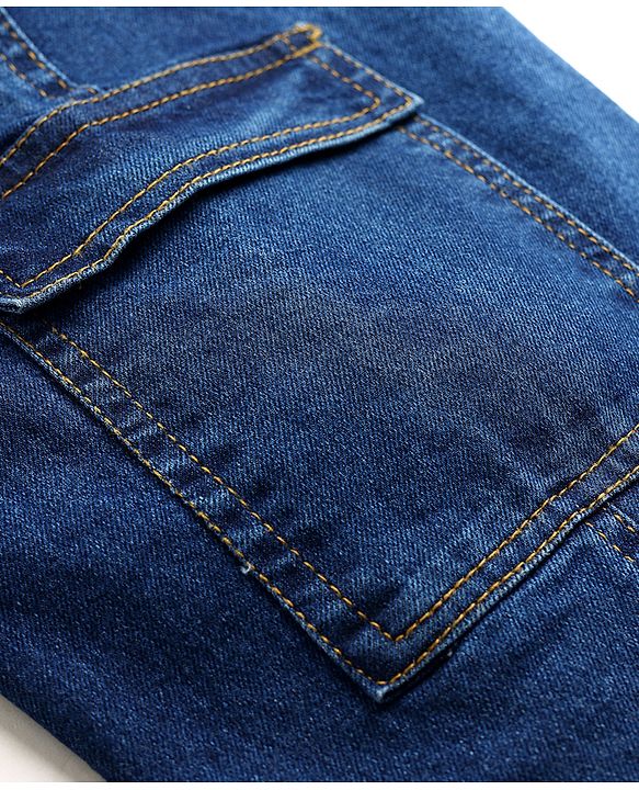 Pine Kids Cotton Elastane Woven Full Length Solid Denim Jeans With Cargo Pockets - Navy Blue