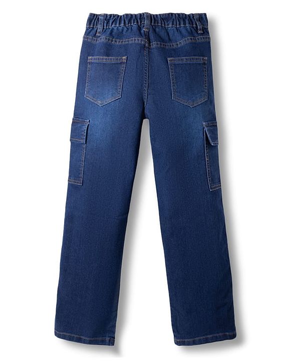Pine Kids Denim Woven Full Length Washed Jeans With Cargo Pockets - Navy Blue