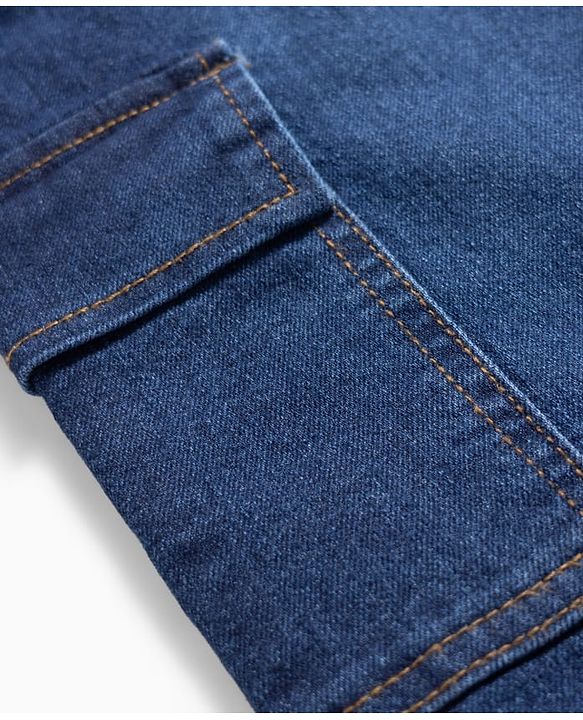 Pine Kids Denim Woven Full Length Washed Jeans With Cargo Pockets - Navy Blue