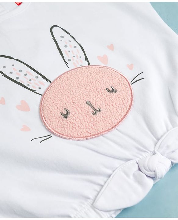 Babyhug Cotton Knit Half Sleeves T-Shirt With Bunny Patch - Multicolor