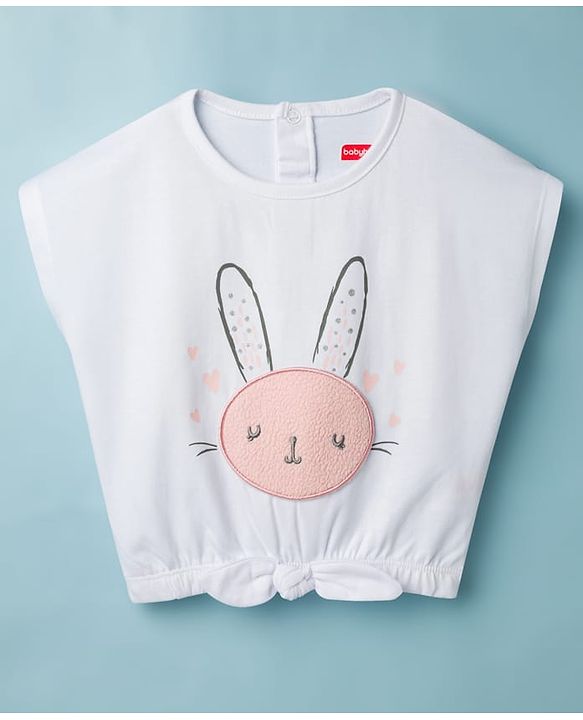 Babyhug Cotton Knit Half Sleeves T-Shirt With Bunny Patch - Multicolor