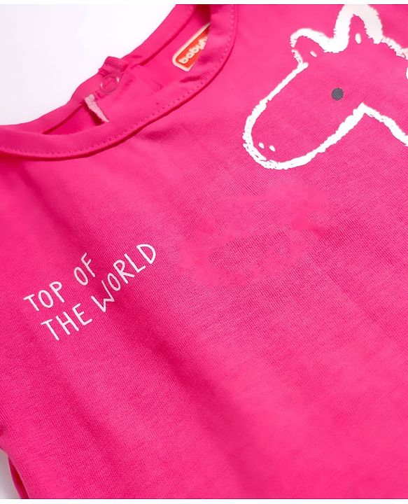 Babyhug 100% Cotton Knit Half Sleeves Giraffe Printed T-Shirt - Dark Pink