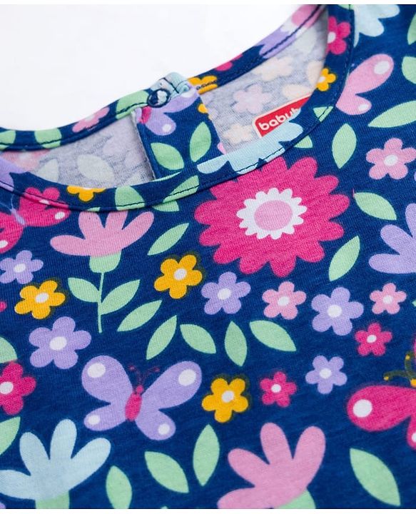 Babyhug 100% Cotton Knit Half Sleeves Floral Printed T-Shirt - Multicolour