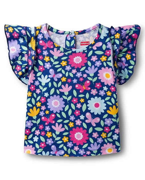 Babyhug 100% Cotton Knit Half Sleeves Floral Printed T-Shirt - Multicolour