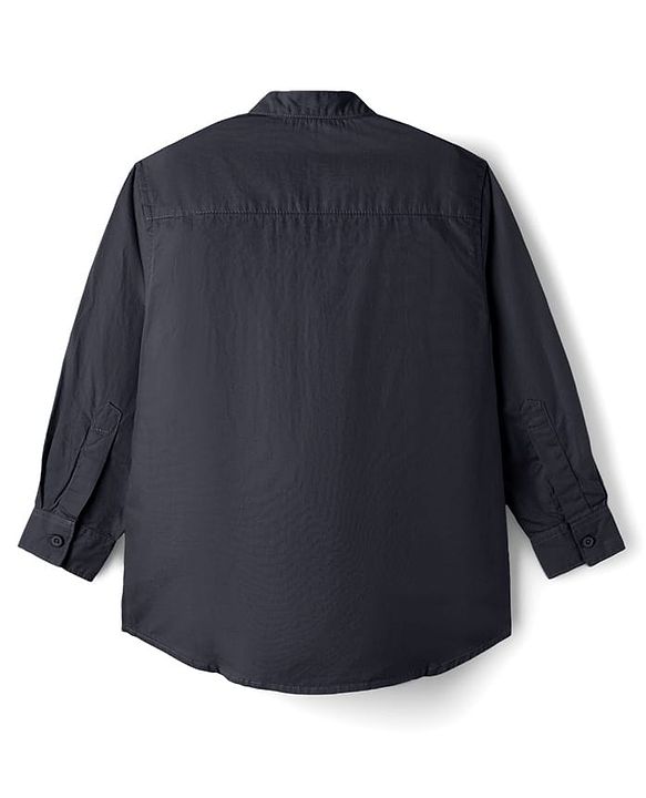 Pine Kids Cotton Woven Full Sleeves Solid Colour Kurta Style Shirt - Black