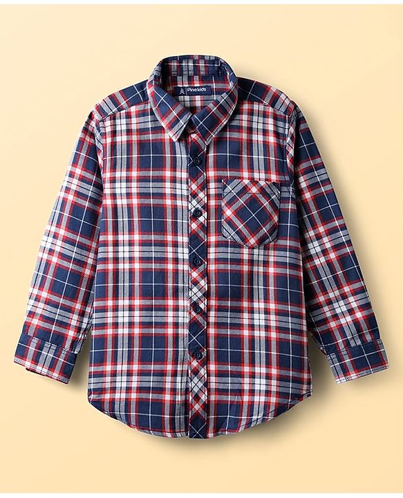 Pine Kids Cotton Woven Full Sleeves Checks Shirt With Printed Inner Tee - Multicolor