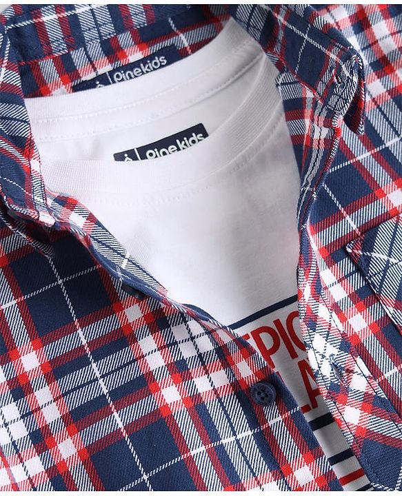 Pine Kids Cotton Woven Full Sleeves Checks Shirt With Printed Inner Tee - Multicolor