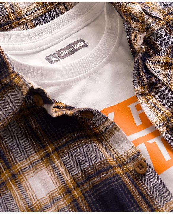Pine Kids Cotton Woven Full Sleeves Checks Shirt With Printed Inner Tee - Multicolor