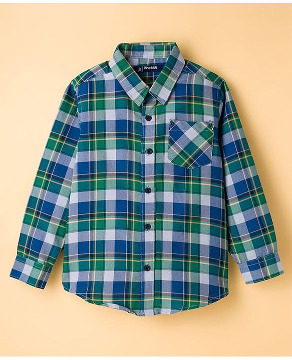 Pine Kids Cotton Woven Full Sleeves Checks Shirt With Printed Inner Tee - Multicolor