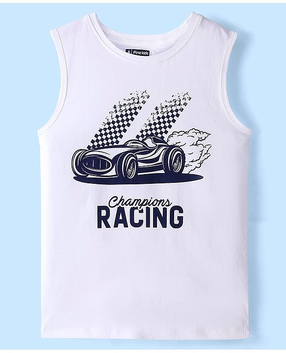 Pine Kids 100% Cotton Woven Full Sleeves Checks Shirt & Tank T-Shirt With Racing Car Print - Red