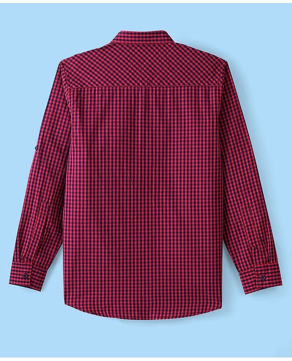 Pine Kids 100% Cotton Woven Full Sleeves Checks Shirt & Tank T-Shirt With Racing Car Print - Red