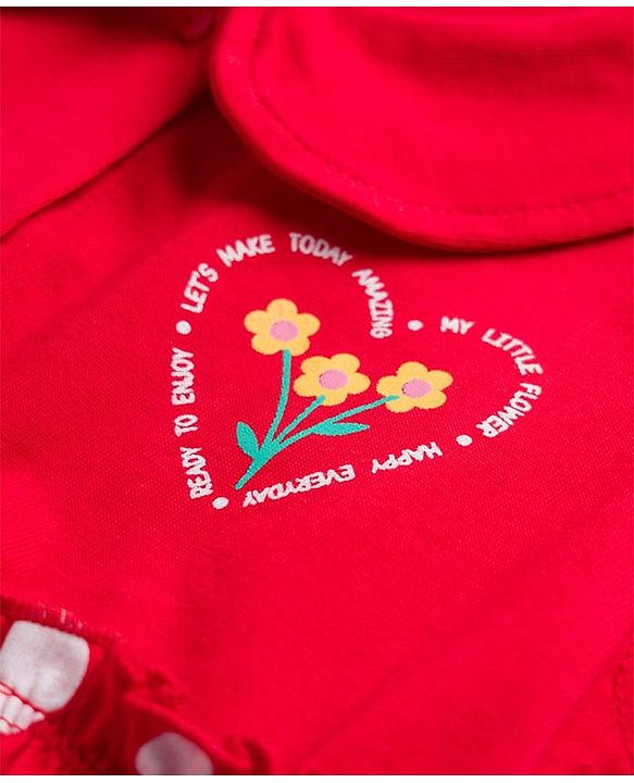 Babyhug Single Jersey Knit Cap Sleeves Polka Dotted Frock with Bloomer - Red