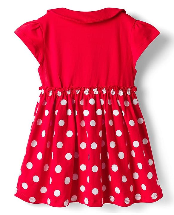 Babyhug Single Jersey Knit Cap Sleeves Polka Dotted Frock with Bloomer - Red