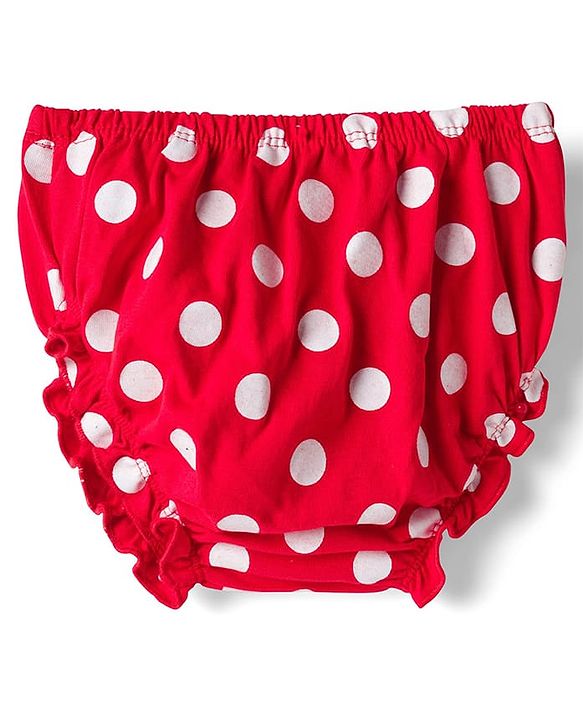 Babyhug Single Jersey Knit Cap Sleeves Polka Dotted Frock with Bloomer - Red