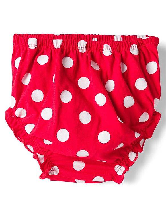 Babyhug Single Jersey Knit Cap Sleeves Polka Dotted Frock with Bloomer - Red