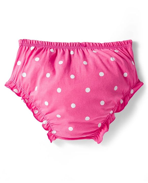 Babyhug 100% Cotton Knit Sleeveless Polka Dots Printed & Floral Applique Frock With Bloomer - Pink