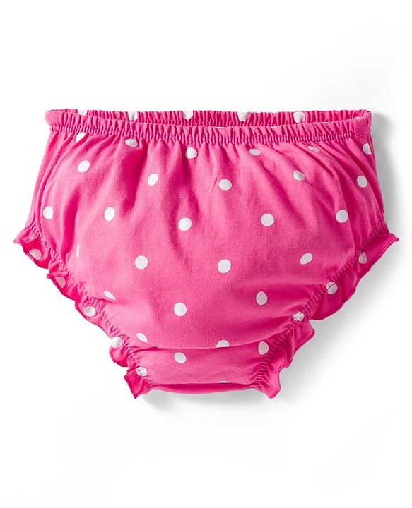 Babyhug 100% Cotton Knit Sleeveless Polka Dots Printed & Floral Applique Frock With Bloomer - Pink
