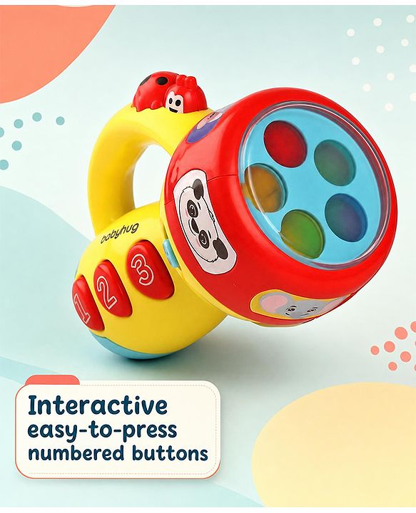 Babyhug Musical Learning Torch for Toddlers| Color-Changing Flashlight| Animal Sounds & Music| Numbers & Color Learning Toy| Interactive Toy| Gifting Option | Yellow