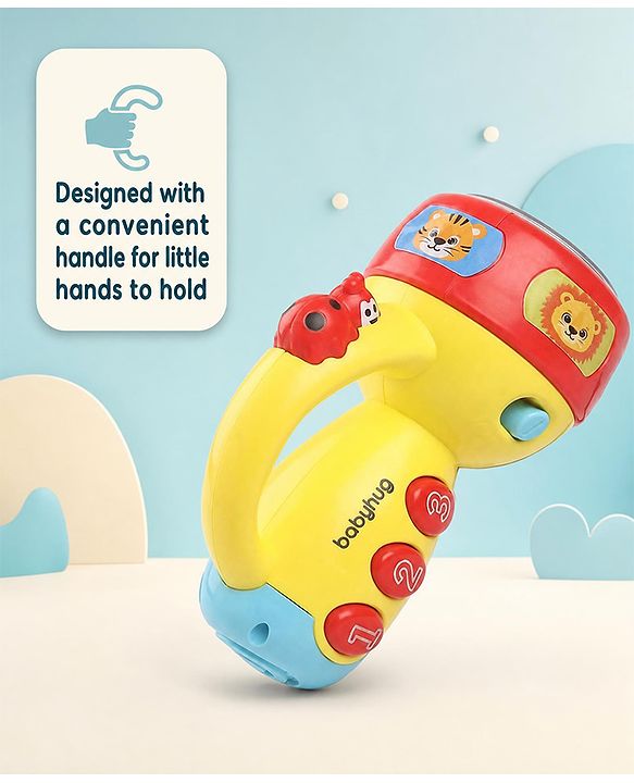Babyhug Musical Learning Torch for Toddlers| Color-Changing Flashlight| Animal Sounds & Music| Numbers & Color Learning Toy| Interactive Toy| Gifting Option | Yellow