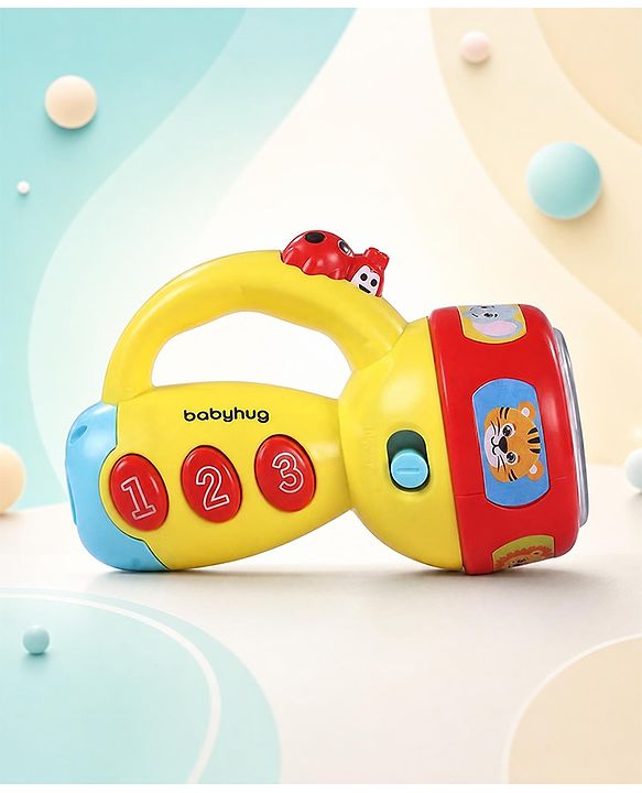 Babyhug Musical Learning Torch for Toddlers| Color-Changing Flashlight| Animal Sounds & Music| Numbers & Color Learning Toy| Interactive Toy| Gifting Option | Yellow