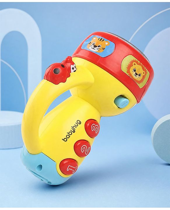 Babyhug Musical Learning Torch for Toddlers| Color-Changing Flashlight| Animal Sounds & Music| Numbers & Color Learning Toy| Interactive Toy| Gifting Option | Yellow