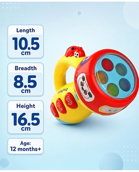 Babyhug Musical Learning Torch for Toddlers| Color-Changing Flashlight| Animal Sounds & Music| Numbers & Color Learning Toy| Interactive Toy| Gifting Option | Yellow