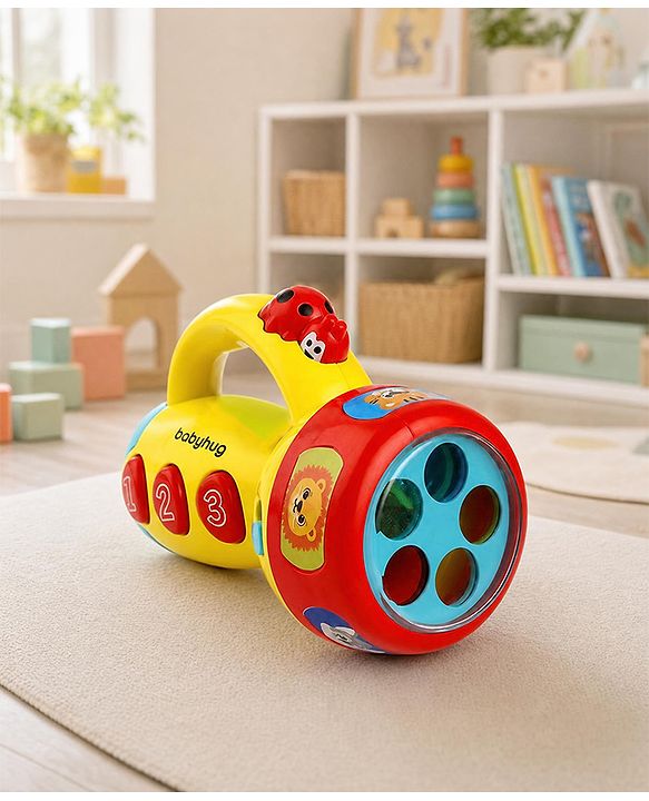 Babyhug Musical Learning Torch for Toddlers| Color-Changing Flashlight| Animal Sounds & Music| Numbers & Color Learning Toy| Interactive Toy| Gifting Option | Yellow