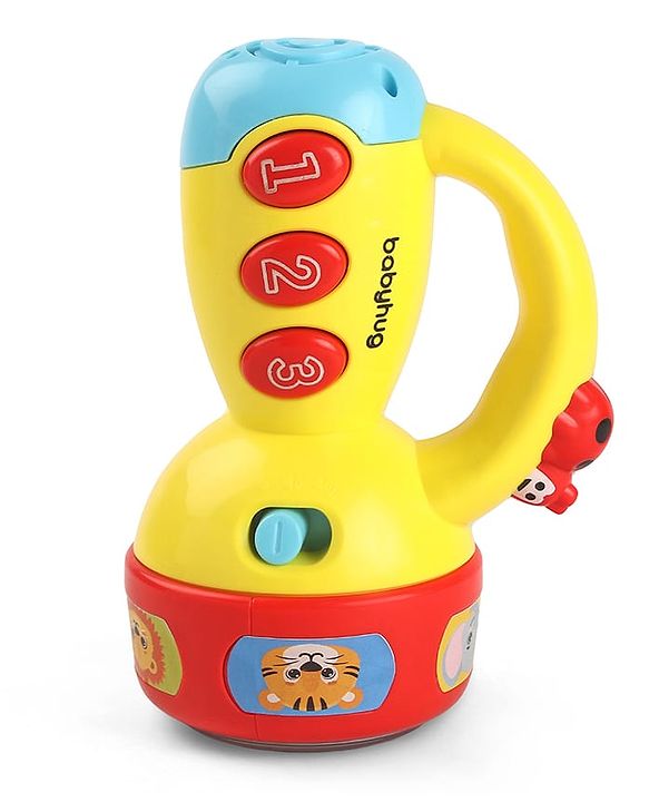 Babyhug Musical Learning Torch for Toddlers| Color-Changing Flashlight| Animal Sounds & Music| Numbers & Color Learning Toy| Interactive Toy| Gifting Option | Yellow