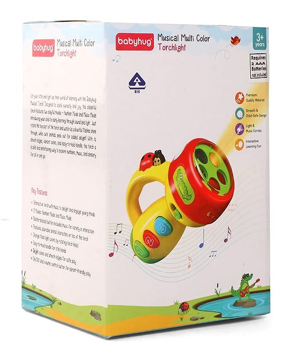 Babyhug Musical Learning Torch for Toddlers| Color-Changing Flashlight| Animal Sounds & Music| Numbers & Color Learning Toy| Interactive Toy| Gifting Option | Yellow