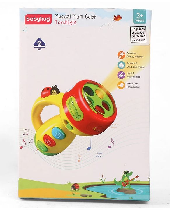 Babyhug Musical Learning Torch for Toddlers| Color-Changing Flashlight| Animal Sounds & Music| Numbers & Color Learning Toy| Interactive Toy| Gifting Option | Yellow